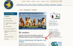 Skärmdump från Brukshundklubbens hemsida